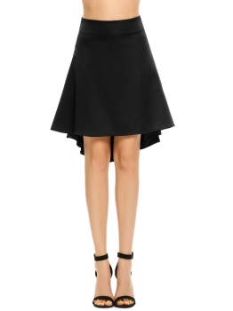 

Black High Waist Solid Asymmetrical Hem Back Zipper Skirt, Multicolor