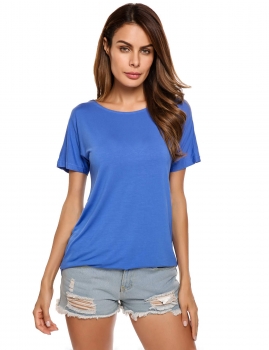

Blue Solid V-Back Short Sleeve Loose Fit T-Shirt, Multicolor