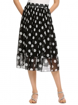 

Black Elastic Waist Polka Dot Chiffon Pleated Skirt, Multicolor