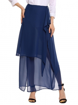 

Blue Chiffon Double Layered Split Side Ruffles Maxi Skirt, Multicolor