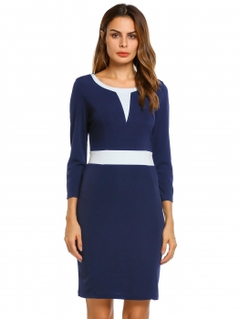 

3"4 Sleeve O Neck Color Block Business Pencil Dress, Multicolor
