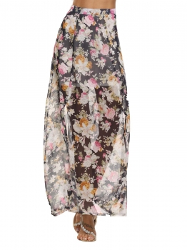

Dark blue Floral Print Split Slim Chiffon Maxi Skirt, Multicolor