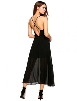 

Black Spaghetti Strap Back Cross Strap Solid Beach Chiffon Maxi Dress, Multicolor