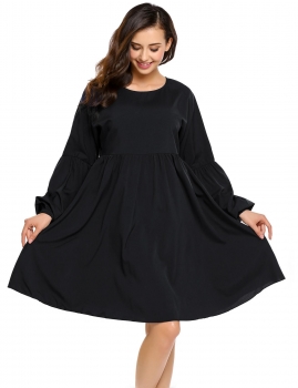 

Black Lantern Sleeve Solid Loose Fit Smock Dress, Multicolor