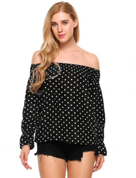 

Black Off the Shoulder Long Sleeve Dot Slim Club Tops, Multicolor