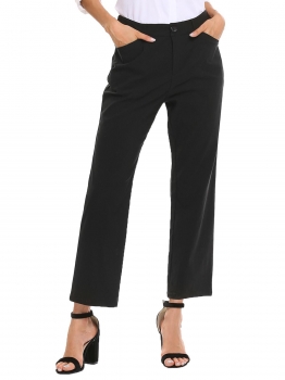 

Black Mid Waist Solid Straight Pants with Pockets, Multicolor