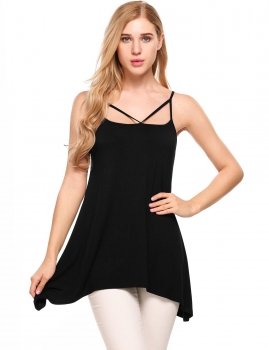 

Black Casual Spaghetti Strap Sleeveless Asymmetrical Cami Top, Multicolor