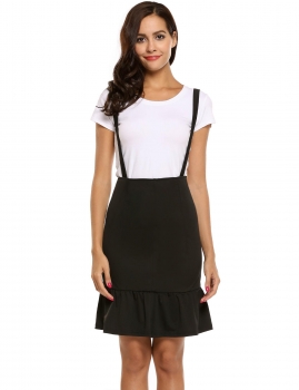 

Black Solid Detachable Suspender High Waist Bodycon Skirt, Multicolor