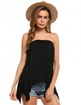 

Black Solid Slash Neck Sleeveless Asymmetrical Hem Loose Tube Top, Multicolor