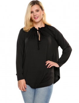 

Black Plus Size V-Neck Long Sleeve Solid Blouse, Multicolor