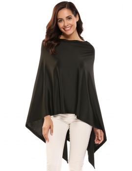 

Black Asymmetric Solid Knit Short Cover-up Poncho Topper, Multicolor