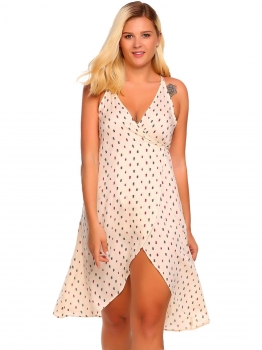 

Red Spaghetti Strap Sleeveless Floral Front Cross Wrap Dress, Multicolor