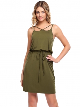 

Army green Solid Cross Strap Short Cami Dress, Multicolor