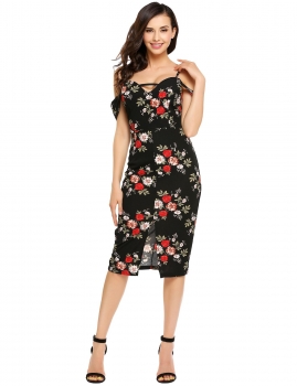 

Black Spaghetti Strap Floral Bodycon Casual Dress, Multicolor