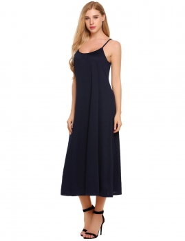 

Dark blue Spaghetti Straps Sleeveless Solid Maxi Dress, Multicolor