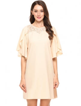 

Beige Tulip Sleeve Lace Patchwork Chiffon Mini Dress, Multicolor