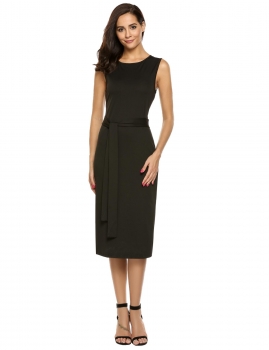 

Black Casual O-Neck Sleeveless Solid Split Sexy Dress, Multicolor