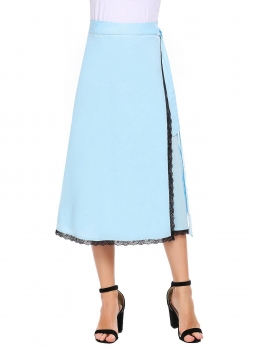 

Blue High Waist Lace Patchwork A-Line Pleated Split Skirt, Multicolor