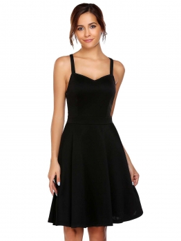 

Black Spaghetti Strap Sleeveless Solid A-Line Dress, Multicolor