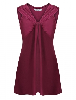 

Wine red Solid Ruched Knot Elastic Double Layers V-Neck Tank Tops, Multicolor