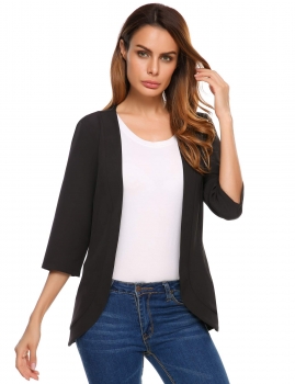 

Black 3"4 Sleeve Open Front Slim Casual Blazer, Multicolor