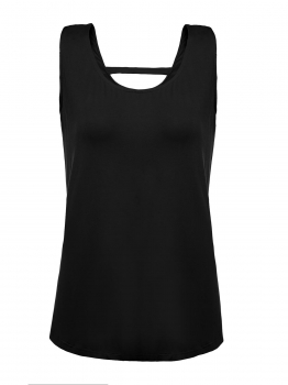 

Black Solid Loose Open Back Sleeveless O Neck Rayon Tank Tops, Multicolor