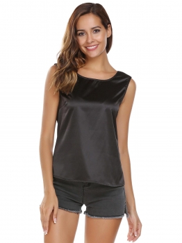 

Black Square Neck Sleeveless Solid Back Crossing Straps Tank Tops, Multicolor