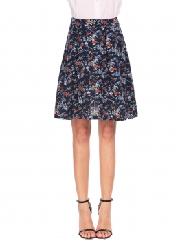 

Navy blue Pleated Floral Print Knee Length Skirts, Multicolor