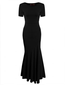 

Black Short Sleeve Evening Party Bodycon Maxi Mermaid Dress, Multicolor