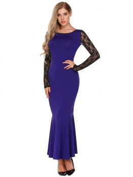 

Blue Lace Patchwork Slim Fit Evening Mermaid Dress, Multicolor