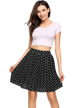 

Black Polka Dot Mini Chiffon Pleated Skirt, Multicolor
