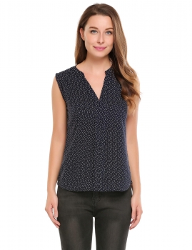 

Navy blue Floral Print V-Neck Sleeveless Pullover Loose Cotton Tank Tops, Multicolor