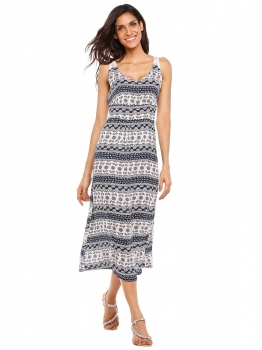 

Grey V-Neck Lace Patchwork Print Boho Dress, Multicolor