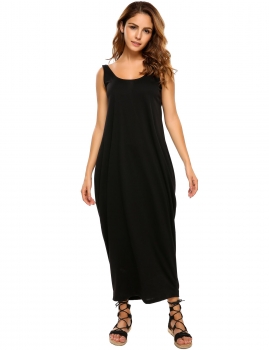 

Black Sleeveless Backless Loose Casual Maxi Dress, Multicolor