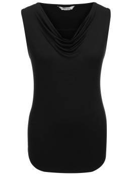 

Black Draped Neck Sleeveless Solid Tank Tops, Multicolor