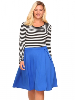 

Blue Vintage Long Sleeve Striped Patchwork Dress, Multicolor