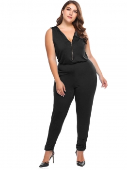

Black Plus Size Sleeveless Solid Zipper Jumpsuit, Multicolor