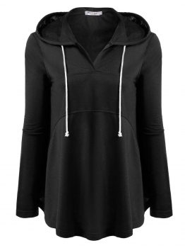 

Black Hooded Long Sleeve Solid Loose Hoodie, Multicolor