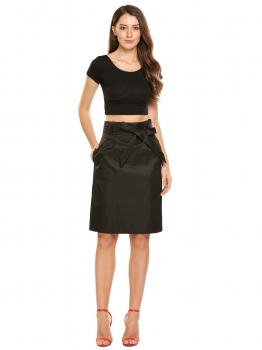 

Black Solid High Waist Pencil Skirt with Belt, Multicolor