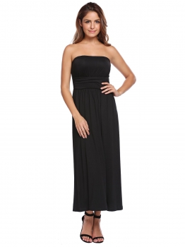 

Black Strapless Sleeveless Solid Maxi Dress, Multicolor