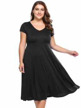 

Black Plus Size Short Sleeve Solid A-Line Dress, Multicolor