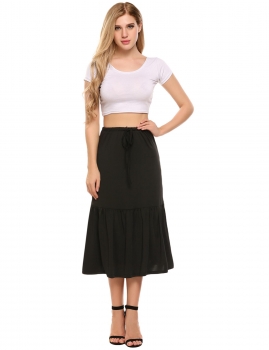 

Black Solid Ruched Elastic High Waist Drawstring Skirt, Multicolor