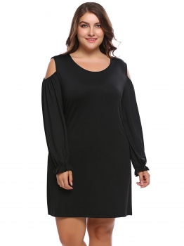 

Black Plus Size Cold Shoulder Solid Loose Dress, Multicolor