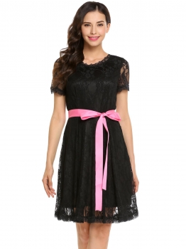 

Black Vintage Style Lace V Back Cocktail Mini Dress, Multicolor