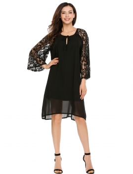 

Black Long Sleeve Chiffon Patchwork Loose Shift Dress, Multicolor