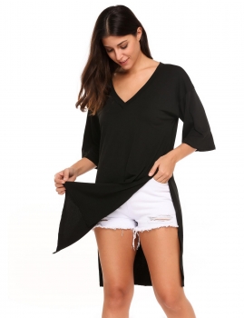 

Black Solid Side Split High Low Hem Loose T-Shirt Tops, Multicolor