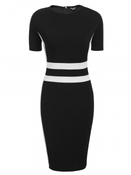 

Black Contrast Color Patchwork Bodycon Dress, Multicolor