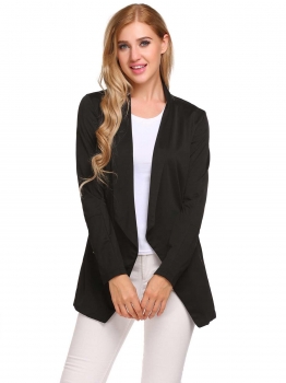 

Black Women Casual Solid Turn-down Collar Long Sleeve Front Open Blazer Tops, Multicolor