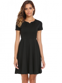 

Black Solid Retro Short Sleeve Cocktail Party Swing Dress, Multicolor