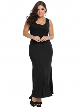 

Black U-Neck Sleeveless Solid Maxi Dress, Multicolor